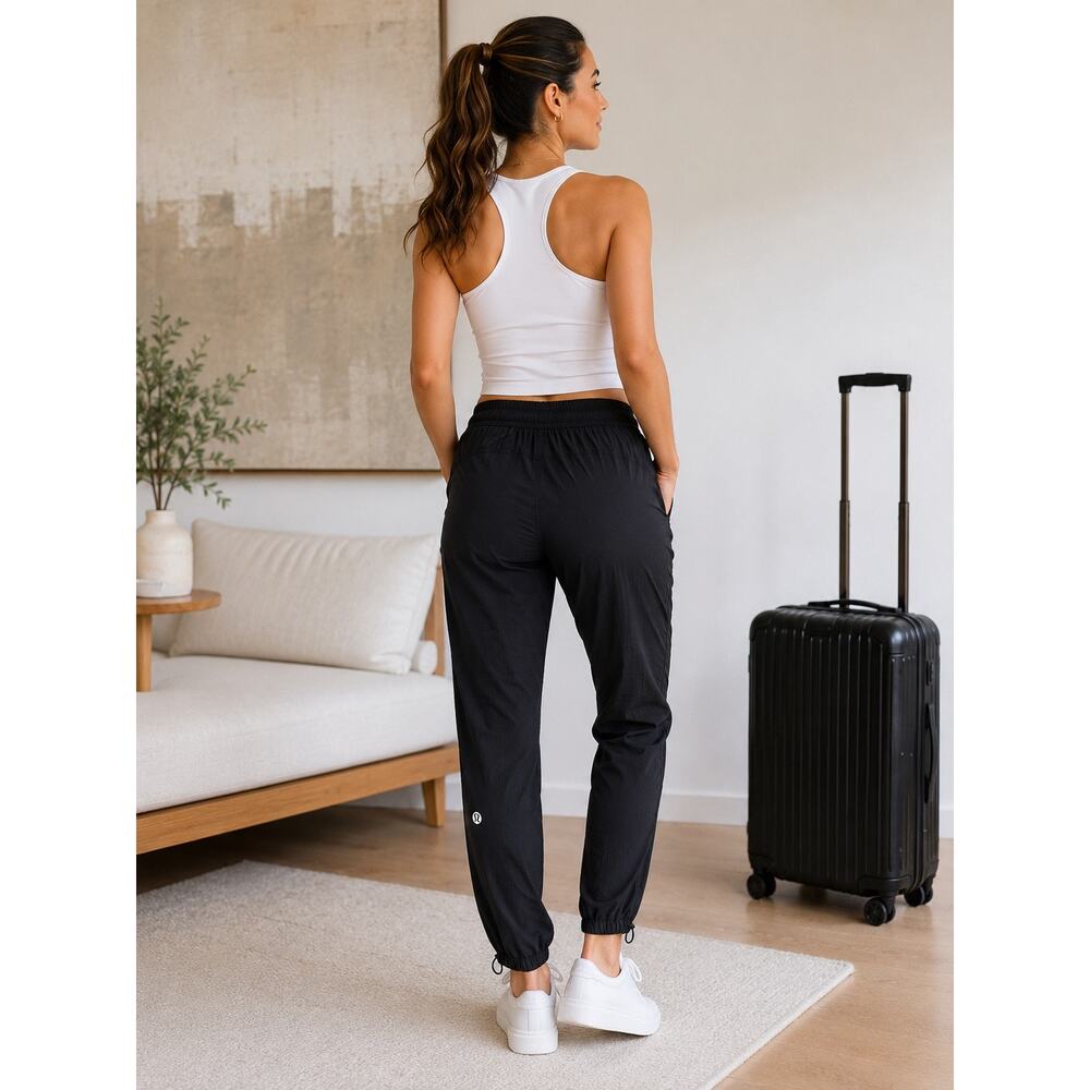 Lululemon Black Woven Jogger Pants 8 Adjustable Hem Minimalist Athleisure Travel - Picture 3 of 12